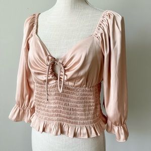 NWT Blush Silky Half Sleeve Keyhole Sexy Slim Elegant Crop Top- L